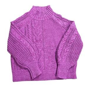 Sundance Pink Cable Knit Chunky Sweater PM Petite Mock Neck Boho Cozy Knit